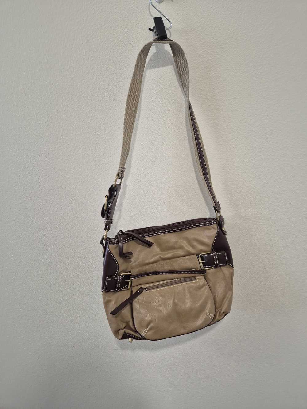 Stone Mountain Hobo Bag Faux Leather Multi Pocket Tan Y2K Purse Shoulder Strap